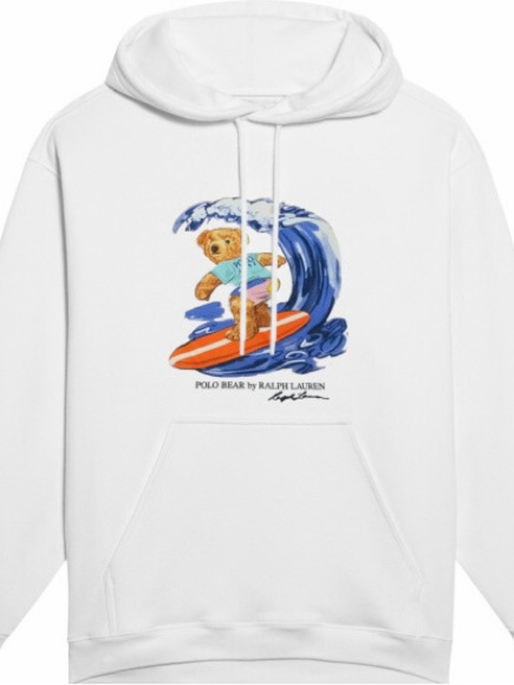 Ralph Lauren Polo Bear Hoodie Mens Surfing Graphic Sweatshirt, White, Large